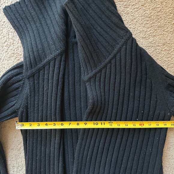 The Limited Sweater Womens Medium Cardigan 100% Lambswool Black Ribbed - Picture 8 of 9